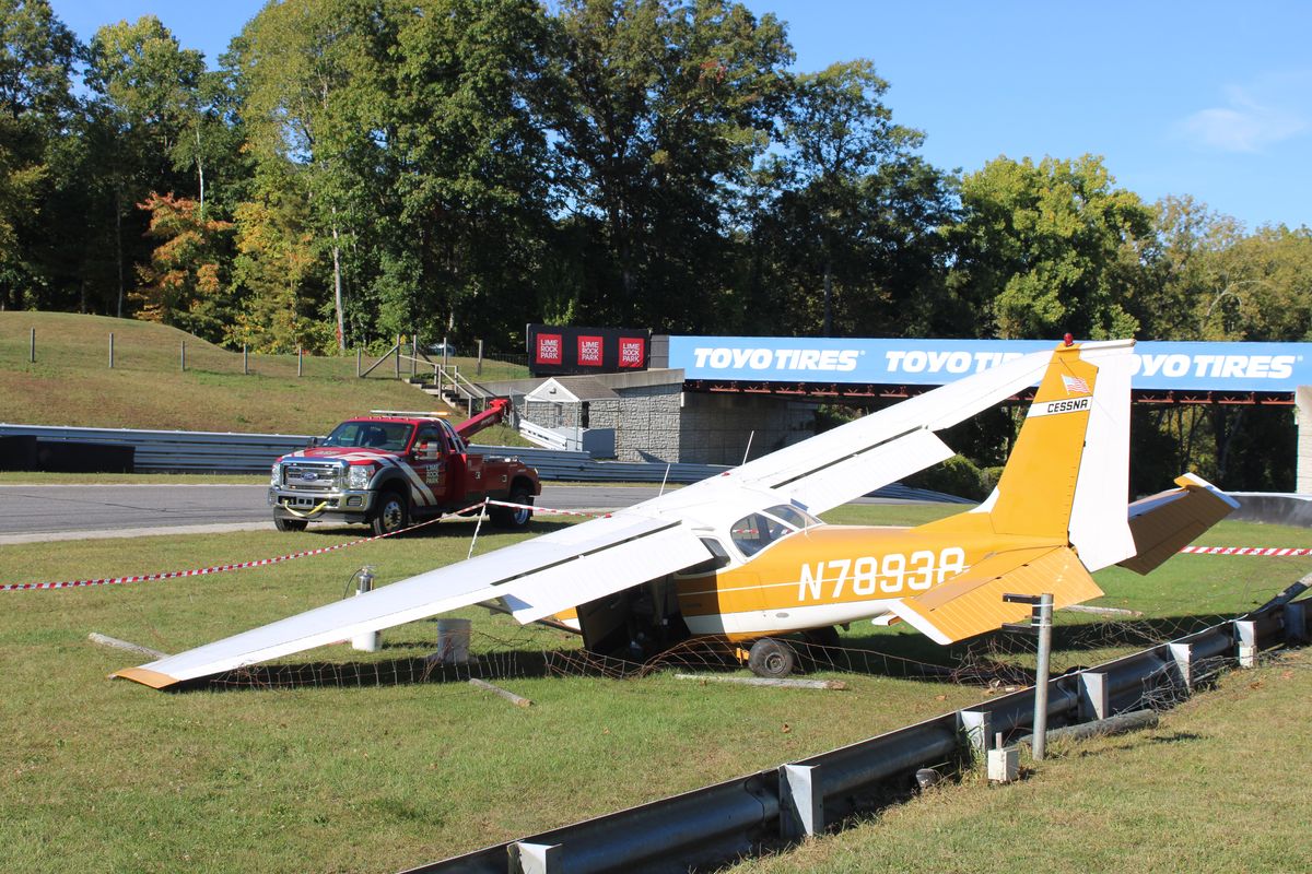 Small plane crash lands at Lime Rock Park
