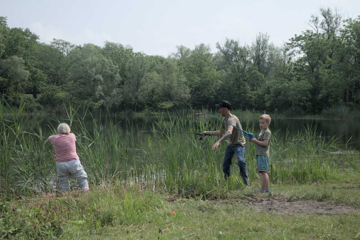 Young anglers enjoy sunny skies and muddy puddles