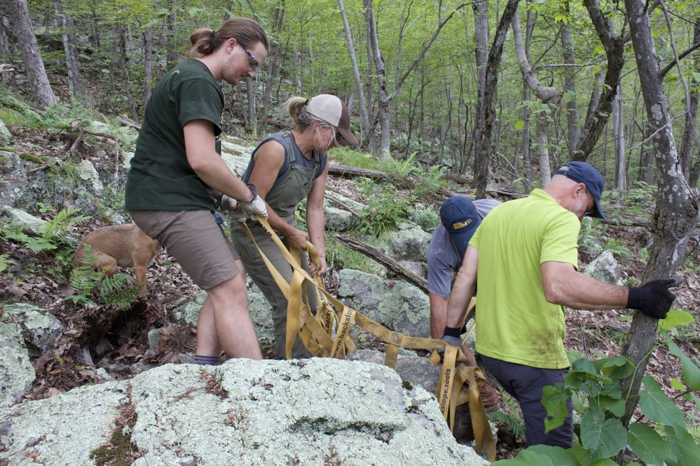 Hauling rocks on Stissing Mountain: Volunteers build new trail from Thompson Pond to the fire tower