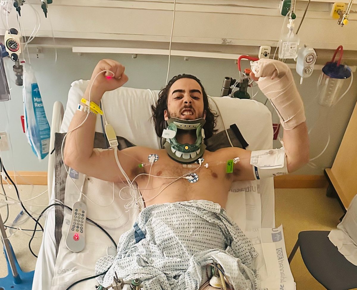 Motorcycle crash survivor fights through weeks of surgeries