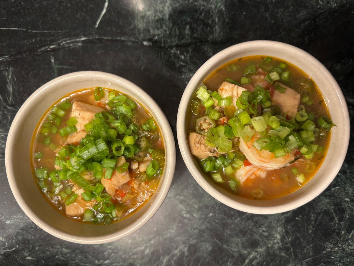 Sea bass and shrimp gumbo