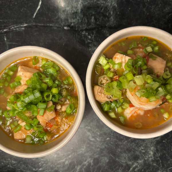 Sea bass and shrimp gumbo