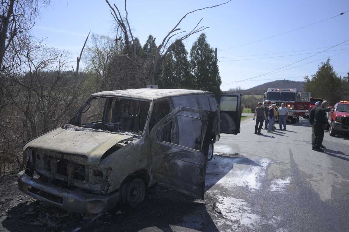 Van fire spreads to brush along Sharon Station Road near Route 343